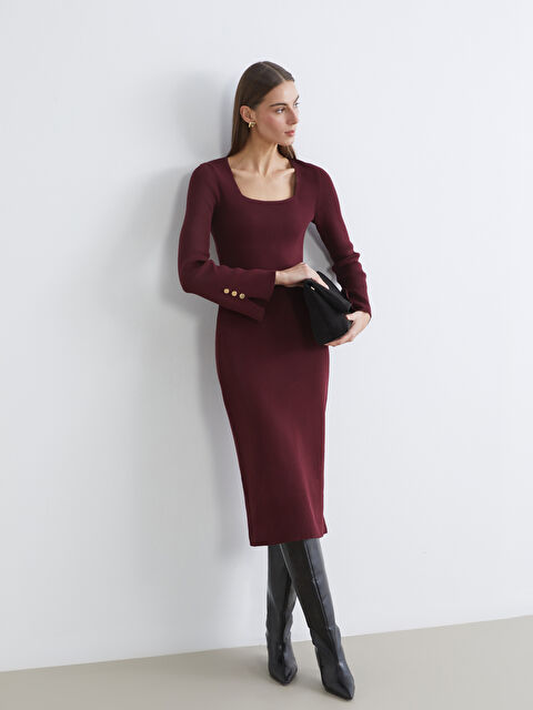 LCW Comfort Kare Yaka Bodycon Triko Elbise - W5NE50Z8-DCL