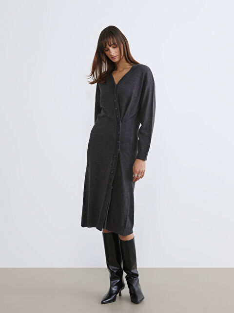 Soulife V Yaka Büzgülü Triko Elbise - W5NE69Z8-CT3