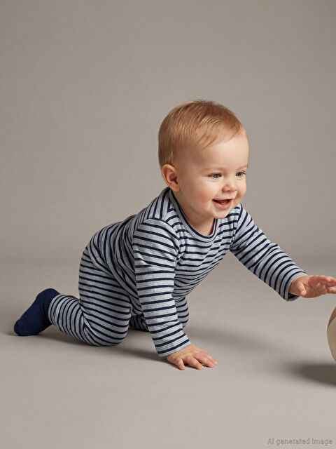 LCW baby Bisiklet Yaka Çizgili Erkek Bebek Pijama Takımı - W5NG26Z1-LEH