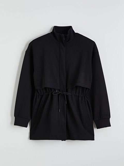 LCW Modest Siyah Dik Yaka Oversize Kadın Fermuarlı Sweatshirt