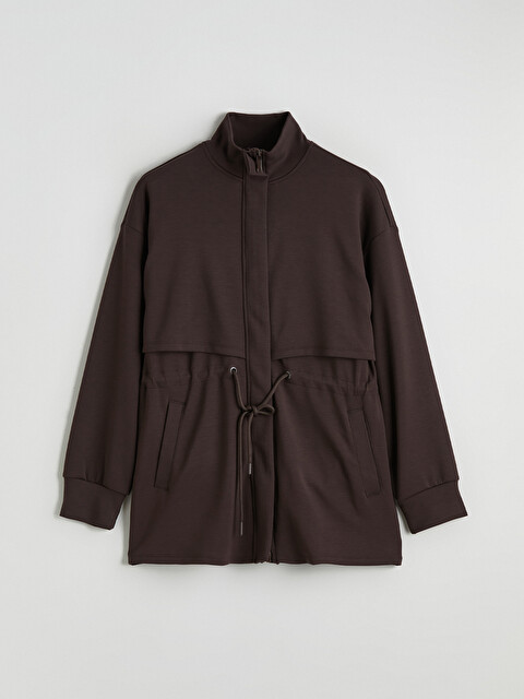 LCW Modest Kahverengi Dik Yaka Oversize Kadın Fermuarlı Sweatshirt