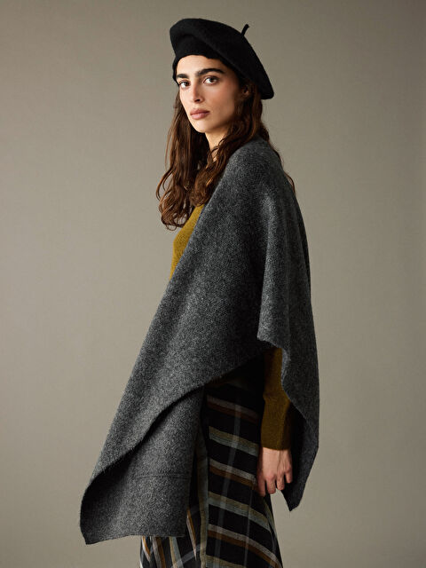 LCW Vision Şal Yaka Oversize Kadın Triko Panço - W5NK31Z8-D3A