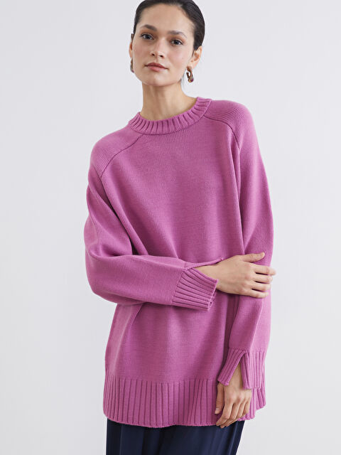 LCW Modest Bisiklet Yaka Oversize Kadın Triko Tunik - W5NK43Z8-CS8