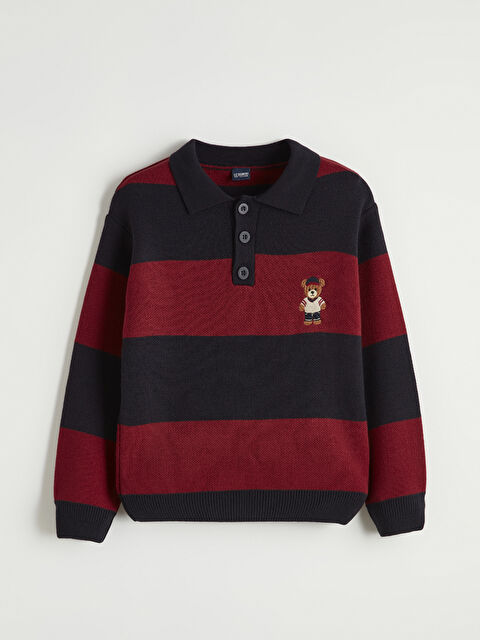LCW Kids Polo Yaka Ayı Teddy Nakışlı Erkek Çocuk Triko Kazak - W5NK62Z8-LJE