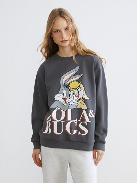 XSIDE Bugs Bunny Baskılı Oversize Kadın Kalın Sweatshirt - W5NQ02Z8-VDL