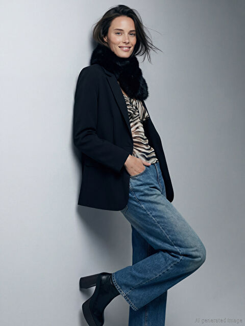 LCW Vision Krep Kadın Blazer Ceket - W5NQ28Z8-CVL