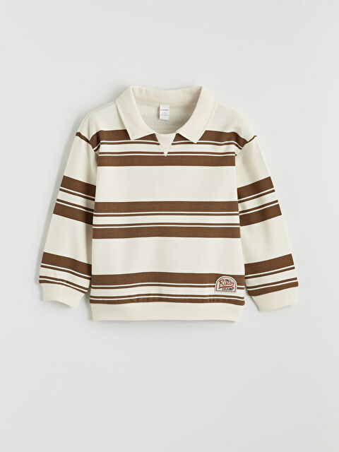 LCW Kids Polo Yaka Çizgili Erkek Çocuk Kalın Sweatshirt - W5NQ39Z1-LQA