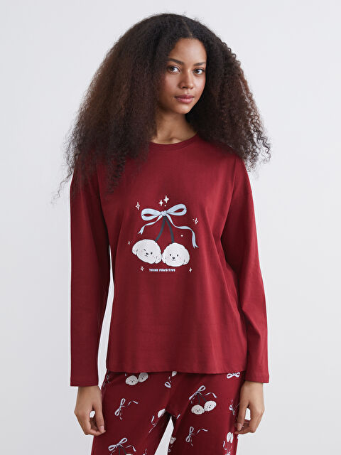 LCW Young Bisiklet Yaka Baskılı Kadın Pijama Takımı - W5NQ68Z8-LQV