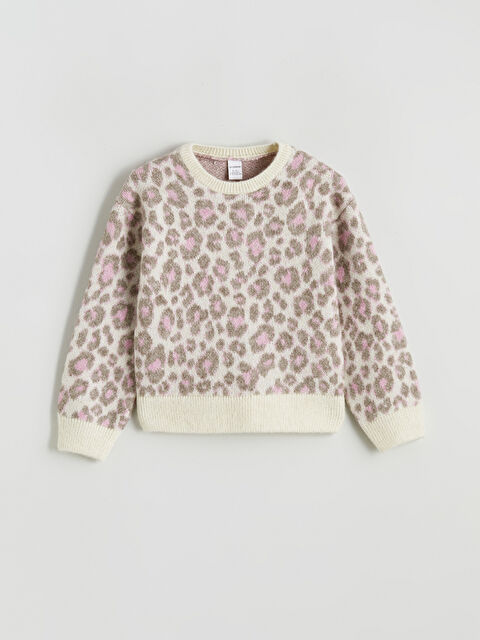 LCW Kids Leopar Desenli Kız Çocuk Triko Kazak - W5NR50Z1-MLW