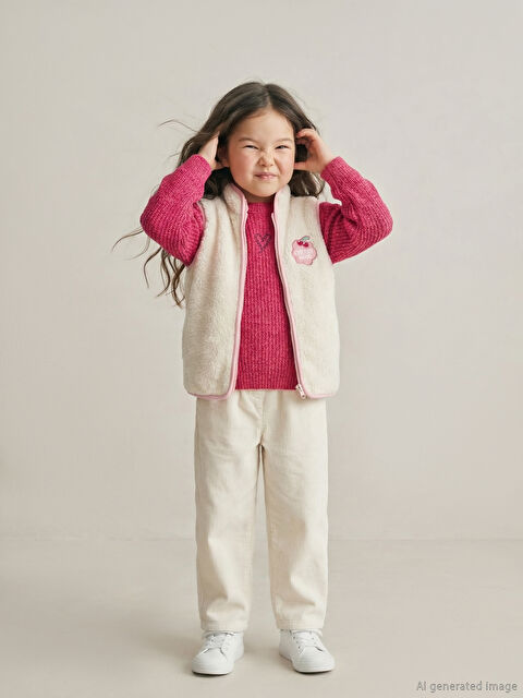 LCW Kids Dik Yaka Nakışlı Kız Çocuk Yelek - W5NR86Z1-FRC