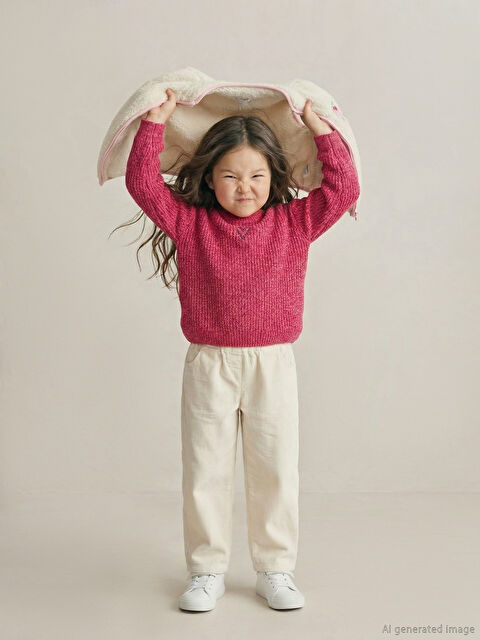 LCW Kids Kalp Nakışlı Kız Çocuk Triko Kazak - W5NS00Z1-E6M