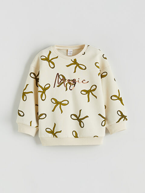 LCW Kids Bisiklet Yaka Fiyonk Desenli Kız Çocuk Sweatshirt - W5NS34Z1-LRA