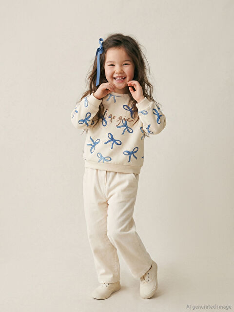 LCW Kids Bisiklet Yaka Fiyonk Desenli Kız Çocuk Sweatshirt - W5NS34Z1-SWC