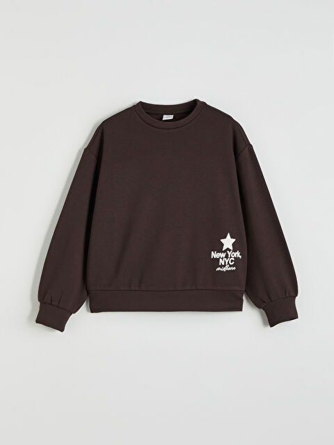 LCW Kids New York Baskılı Kız Çocuk Soft Touch Sweatshirt - W5NT66Z4-HEC