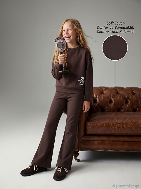 LCW Kids New York Baskılı Kız Çocuk Soft Touch Sweatshirt ve Eşofman Altı - W5NT68Z4-HEC