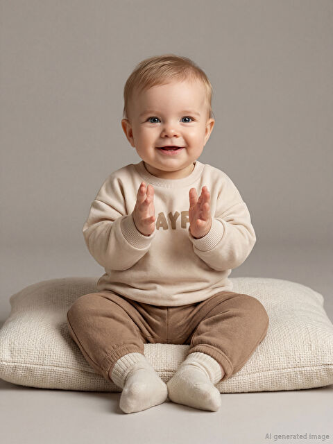 LCW baby Yazı Baskılı Erkek Bebek Sweatshirt ve Eşofman Altı - W5NU43Z1-ZF8