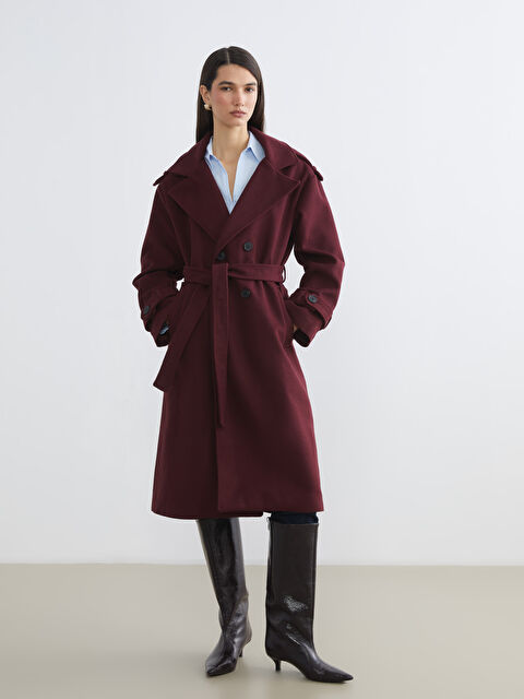 LCWAIKIKI Classic Kruvaze Yaka Kadın Kaşe Kaban - W5NV39Z8-HHD