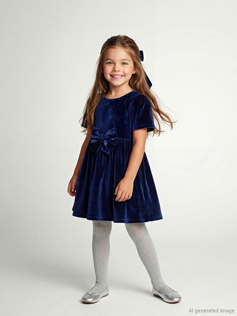 LCW baby Kız Çocuk Bisiklet Yaka Kadife A Kesim Elbise - W5NV53Z1-1SD