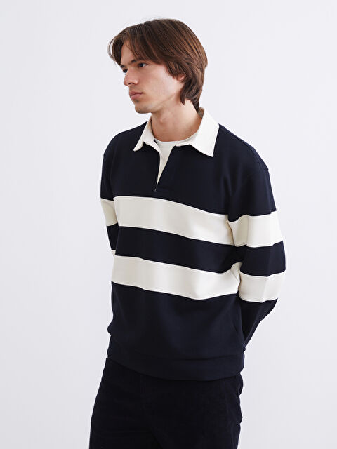 LCW Vision Polo Yaka Çizgili Erkek Sweatshirt - W5NV93Z8-RFH