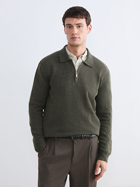 LCW Vision Polo Yaka Yarım Fermuarlı Erkek Triko Kazak - W5O012Z8-LAV