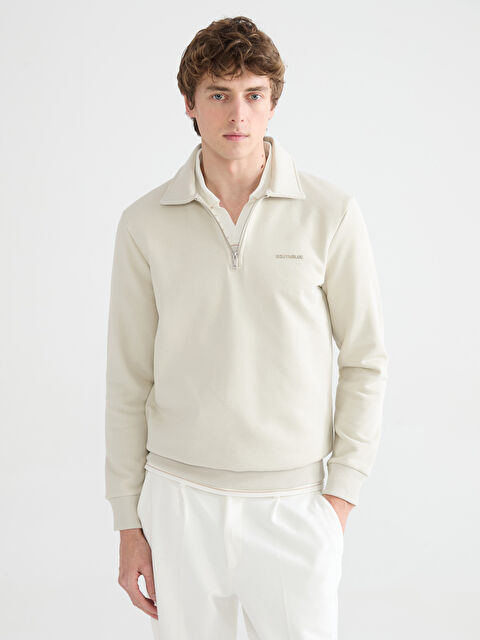 SOUTHBLUE Polo Yaka Baskılı Erkek Kalın Sweatshirt - W5O035Z8-RTC