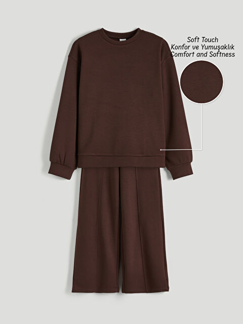 LCW Kids Bisiklet Yaka Kız Çocuk Soft Touch Sweatshirt ve Eşofman Altı - W5O049Z4-HQ4