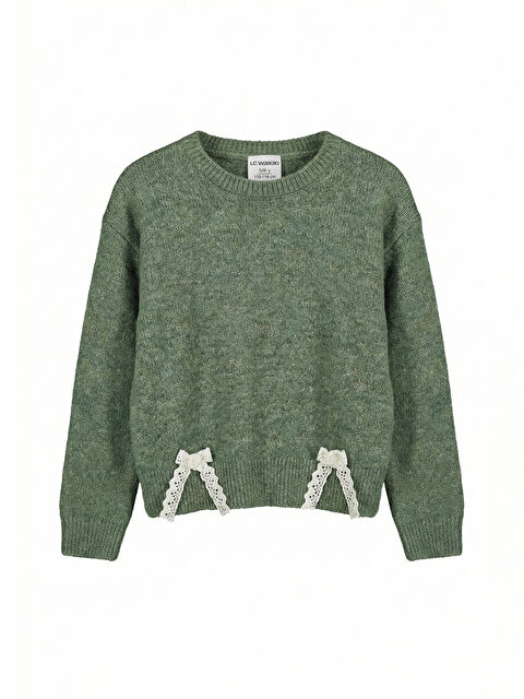 LCW Kids Bisiklet Yaka Dantel Detaylı Kız Bebek Triko Kazak - W5O057Z1-12L