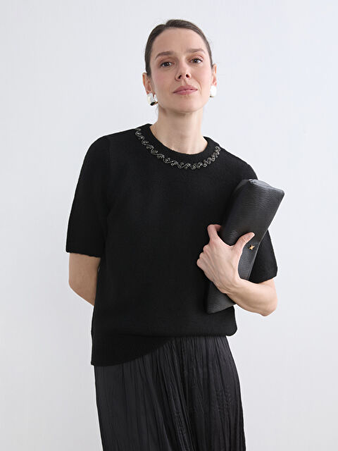 LCWAIKIKI Classic Bisiklet Yaka Taşlı Kadın Triko Kazak - W5O073Z8-CVL