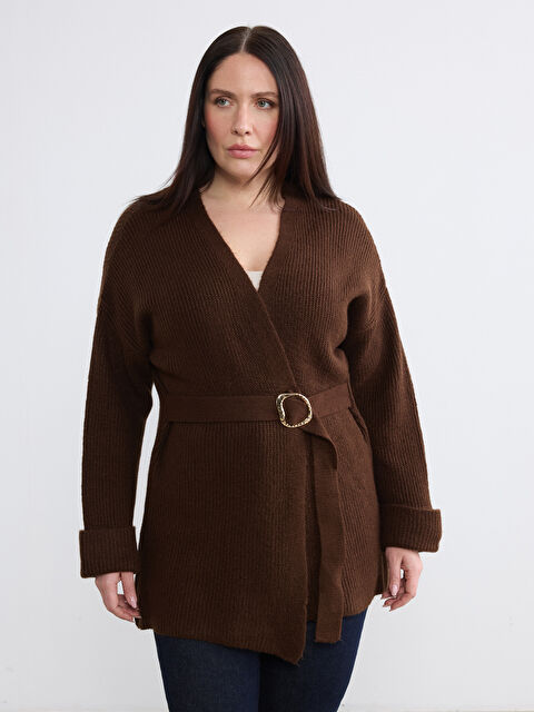 Soulife Şal Yaka Beli Kemerli Kadın Triko Hırka	 - W5O104Z8-J0V