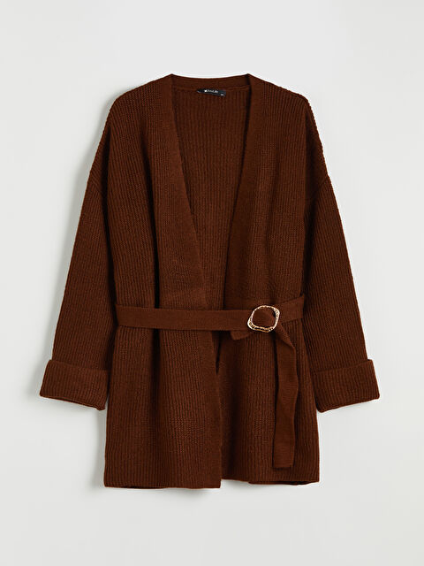 Soulife Şal Yaka Beli Kemerli Kadın Triko Hırka	 - W5O104Z8-J0V