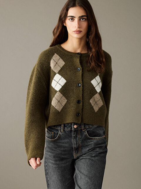 LCW Vision Baklava Desenli Kadın Triko Hırka - W5O156Z8-DSV