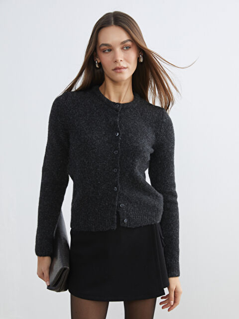 LCW Vision Bisiklet Yaka Yün Karışımlı Kadın Triko Hırka - W5O157Z8-D3A