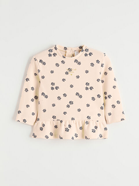 LCW baby Bisiklet Yaka Baskılı Fırfırlı Kız Bebek Tişört - W5O336Z1-LQA