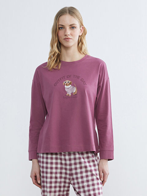 LCW DREAM Bisiklet Yaka Köpek Baskılı Kadın Pijama Üst - W5O364Z8-H8P