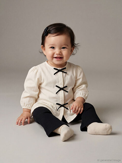 LCW baby Bisiklet Yaka Fiyonk Detaylı Kız Bebek Gömlek - W5O429Z1-FDL