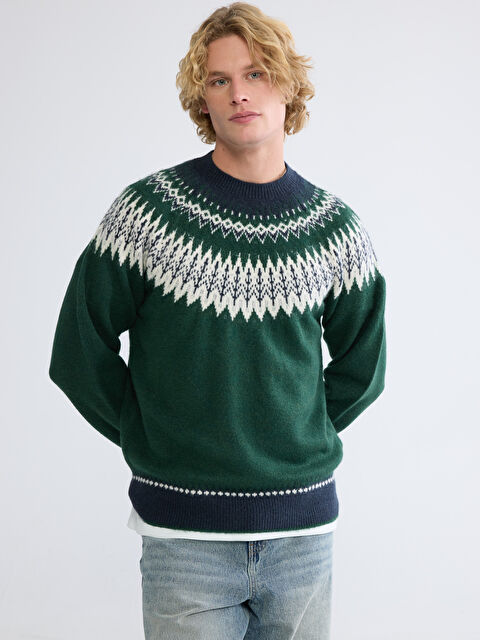 XSIDE Bisiklet Yaka Desenli Erkek Triko Kazak - W5O432Z8-J1W