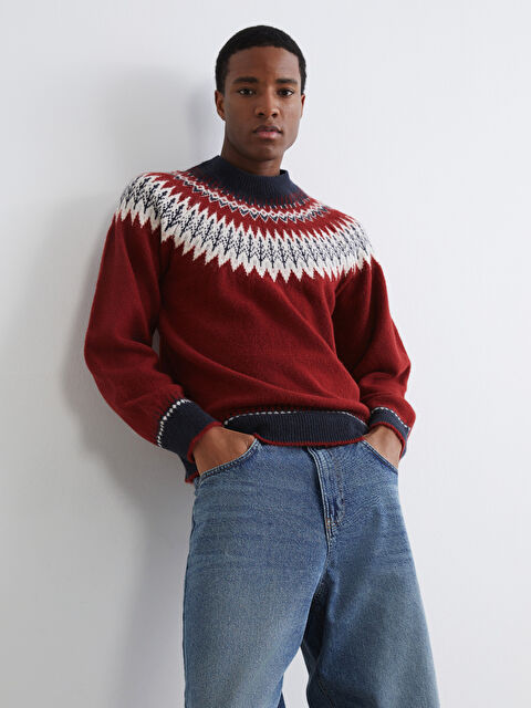 XSIDE Bisiklet Yaka Desenli Erkek Triko Kazak - W5O432Z8-J4N