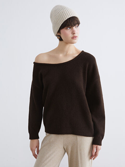 XSIDE Kayık Yaka Oversize Kadın Triko Kazak	 - W5O459Z8-8HG