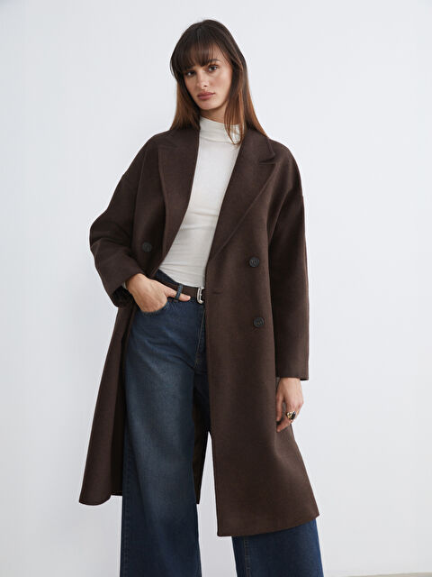 LCW Vision Kruvaze Yaka Kadın Kaşe Kaban - W5O468Z8-DJ7