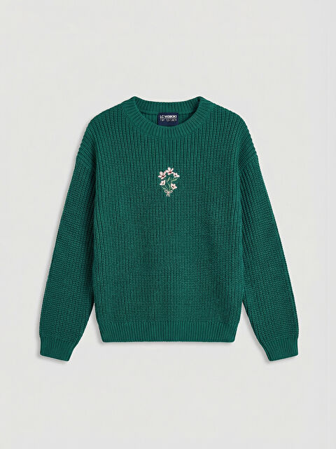 LCW baby Bisiklet Yaka Nakışlı Kız Çocuk Triko Kazak - W5O595Z1-H0X