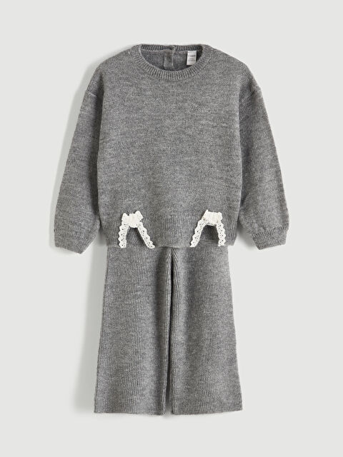 LCW Kids Bisiklet Yaka Fiyonk Detaylı Kız Bebek Triko Takım - W5O599Z1-CT3