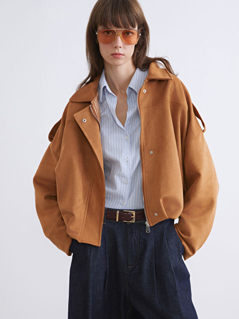 LC WAIKIKI Gömlek Yaka Süet Görünümlü Kadın Bomber Ceket - W5O714Z8-CT9