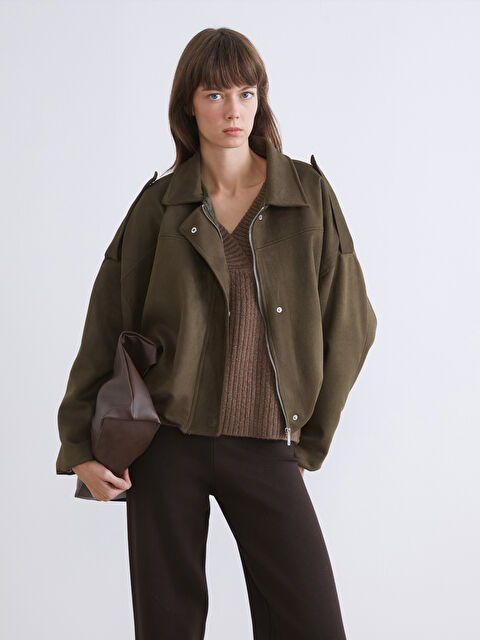 LC WAIKIKI Gömlek Yaka Süet Görünümlü Kadın Bomber Ceket - W5O714Z8-CTA