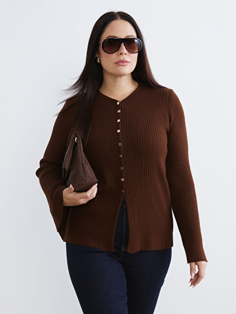 Soulife Büyük Beden V Yaka Kadın Triko Hırka - W5O751Z8-J0V