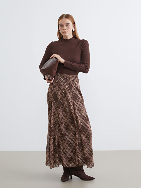 LCW Modest Beli Fermuarlı Ekose Kloş Etek - W5O794Z8-LLL