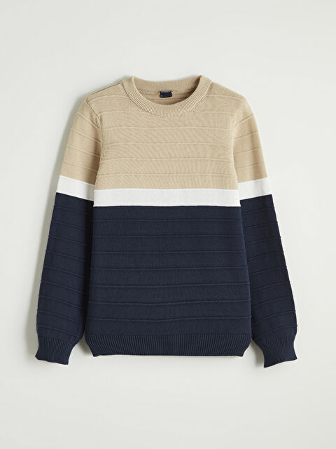 LCW Kids Bisiklet Yaka Renk Bloklu Erkek Çocuk Kazak - W5O997Z4-ELZ