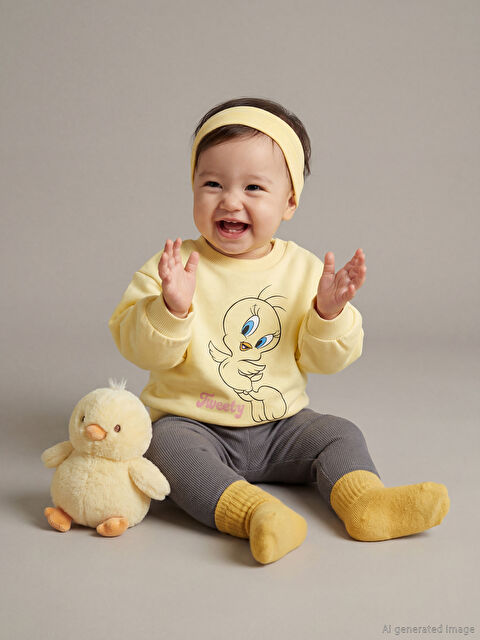LCW baby Tweety Baskılı Kız Bebek Sweatshirt ve Tayt - W5OB10Z1-FRS