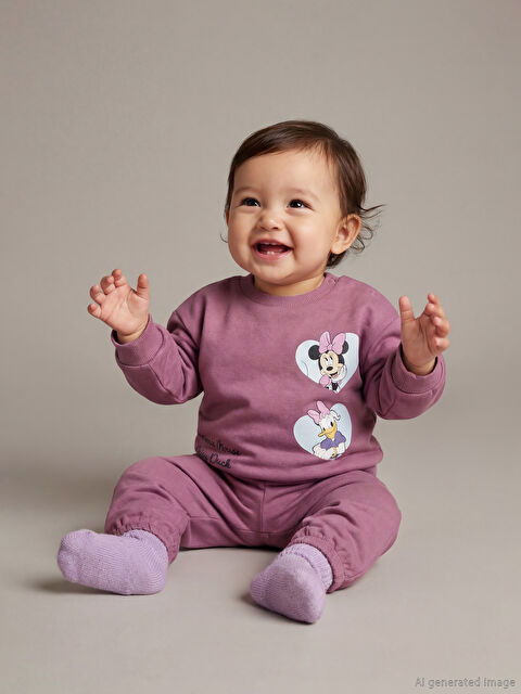 LCW baby Minnie Mouse ve Daisy Duck Baskılı Kız Bebek Sweatshirt ve Eşofman Altı - W5OB26Z1-H9M