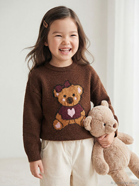 LCW Kids Desenli Kız Çocuk Triko Kazak - W5OB43Z1-1FY