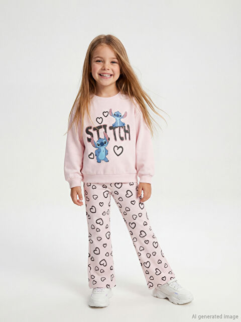 LCW Kids Stitch Baskılı Kız Çocuk Sweatshirt ve Tayt - W5OB51Z1-FWW